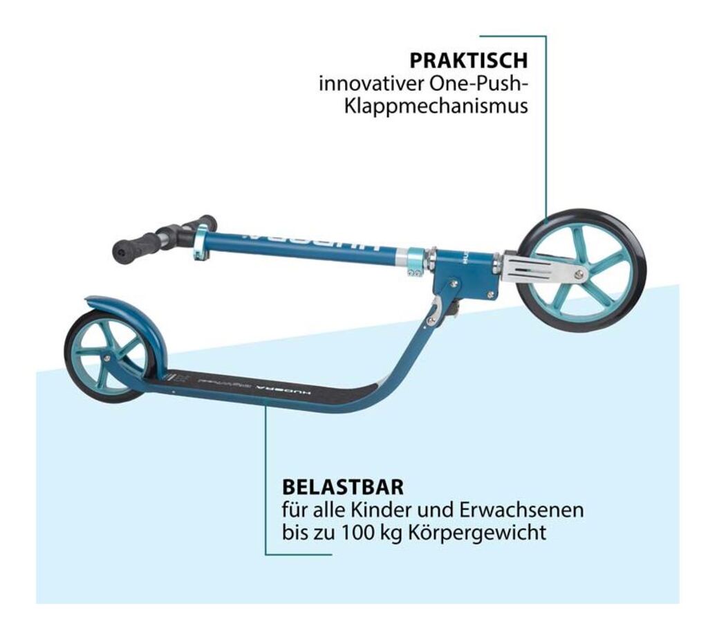 Hudora BigWheel® 215 Scooter (azur blau, 88cm × 48cm × 106cm, 4.1kg)