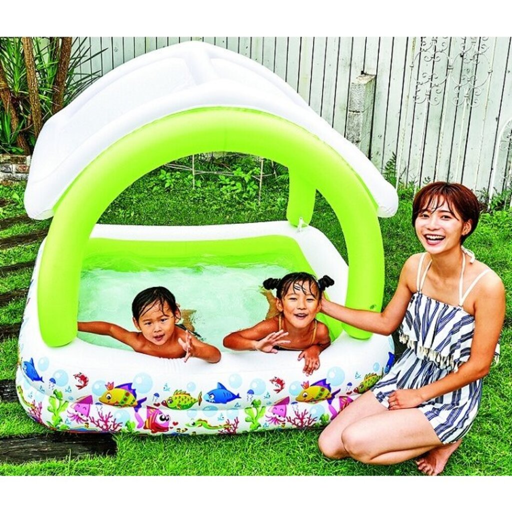 Jilong Aufblasbarer Kinder-Pool mit Sonnendach (143cm × 143cm × 123cm, 3.5kg)