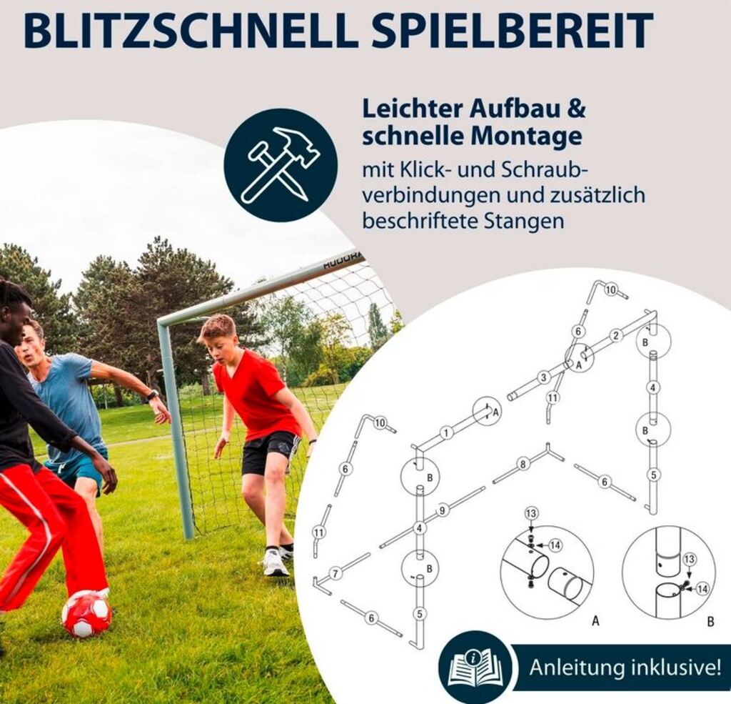 Hudora Fussballtor Expert 180 (grau, 180cm × 120cm × 60cm)