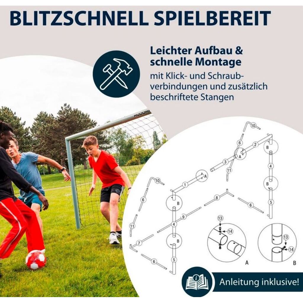 Hudora Fussballtor Expert 180 (grau, 180cm × 120cm × 60cm)