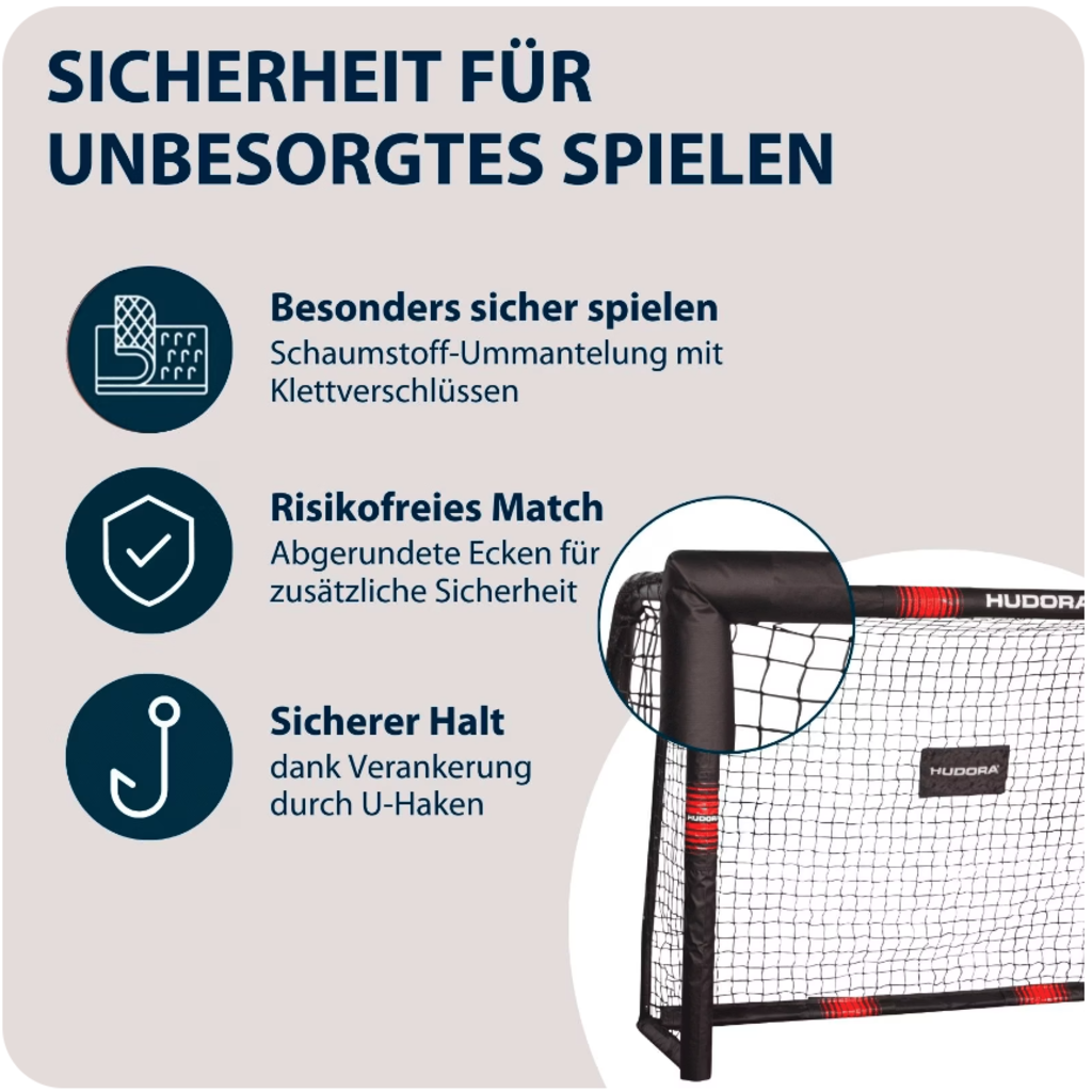 Hudora Fussballtor Pro Tect 180 (schwarz/rot, 180cm × 60cm × 120cm, 9kg)