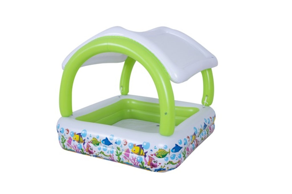 Jilong Aufblasbarer Kinder-Pool mit Sonnendach (143cm × 143cm × 123cm, 3.5kg)
