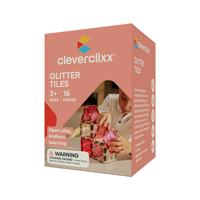 Cleverclixx Glitter Tiles Pack Transparent/Rosa – 16 Teile