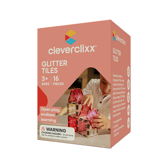 Cleverclixx Glitter Tiles Pack Transparent/Rosa – 16 Teile