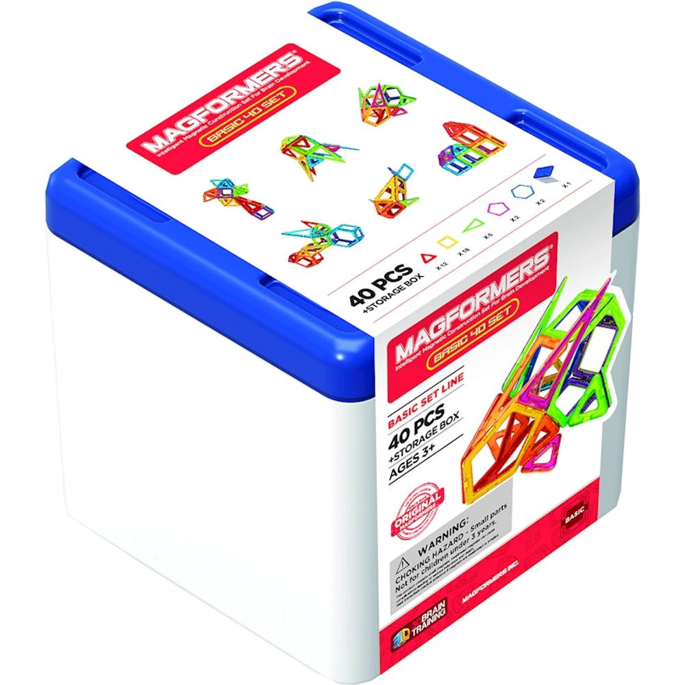 Magformers Basic 40 Set mit Aufbewahrungsbox, 40 magnetische Teile