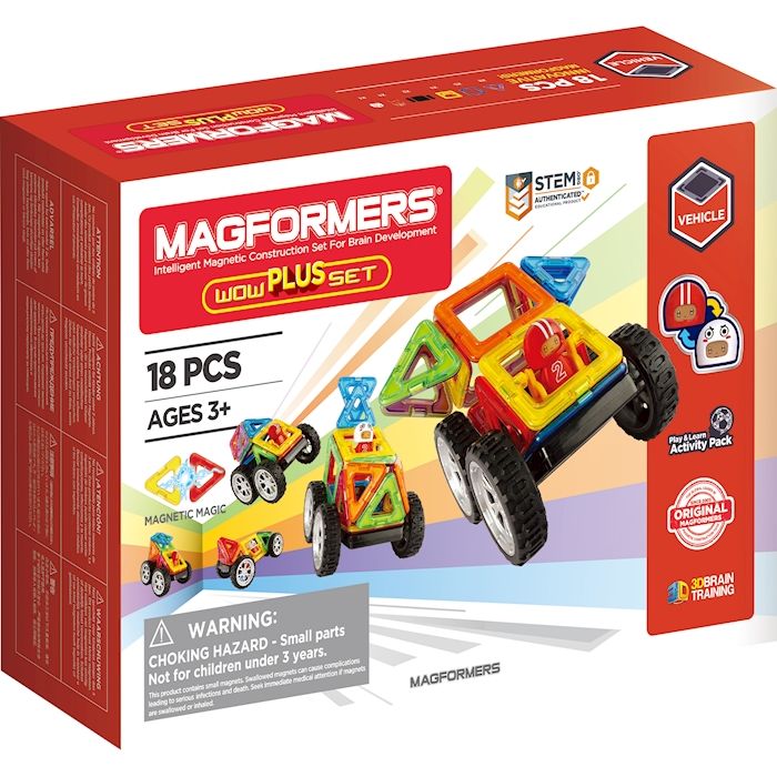 Magformers Wow Plus-Set 18 Teile, Fahrzeuge bauen mit magnetischen Teilen