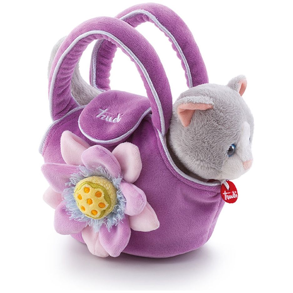 Katze in Tasche mit Blume