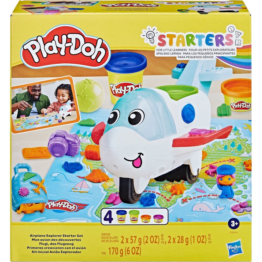 Play-Doh Flugi, das Flugzeug 4 Dosen Knete, Werkzeug, Weltkarte