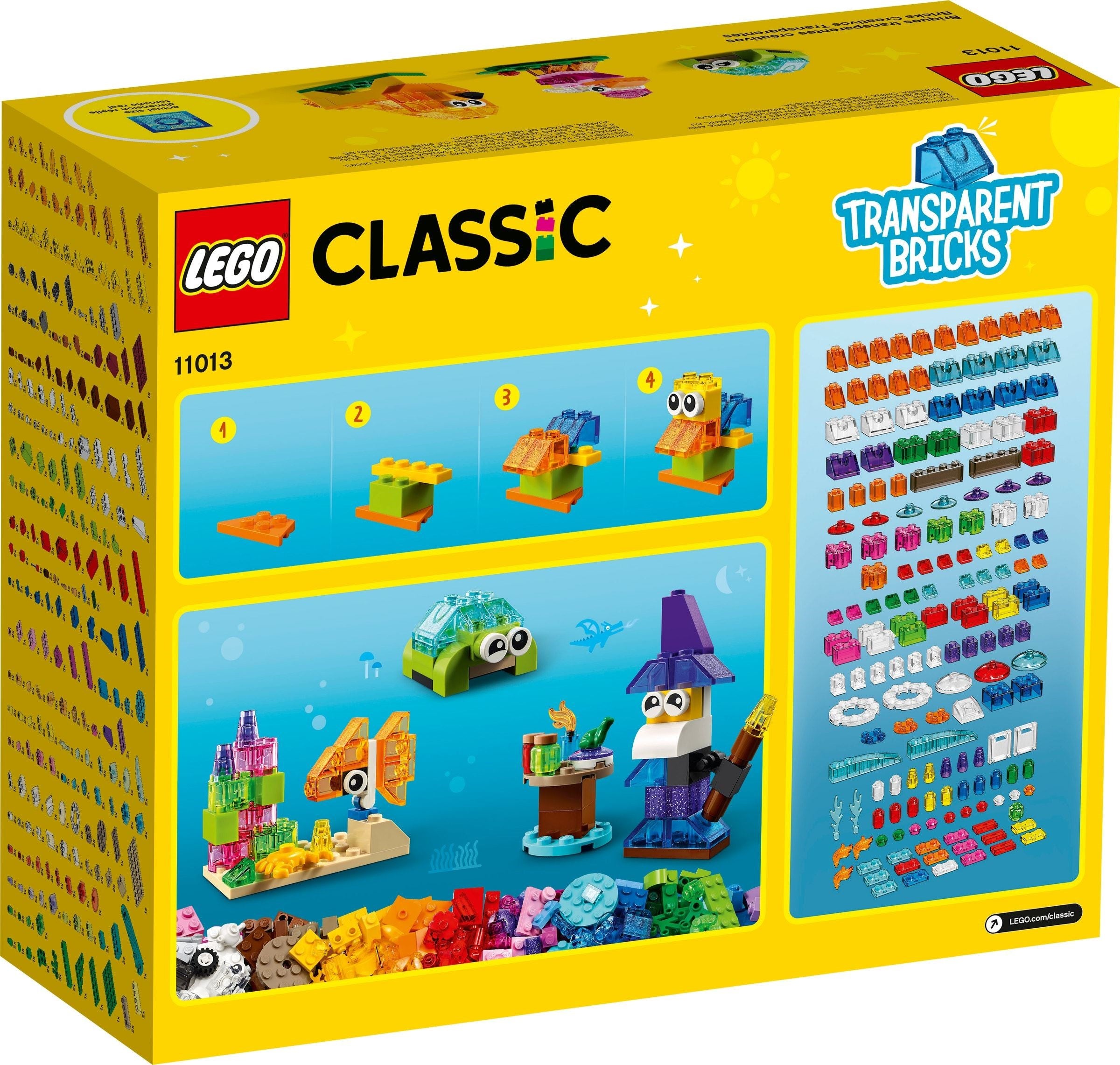 Ensemble de construction créative LEGO Classic avec briques transparentes 11013