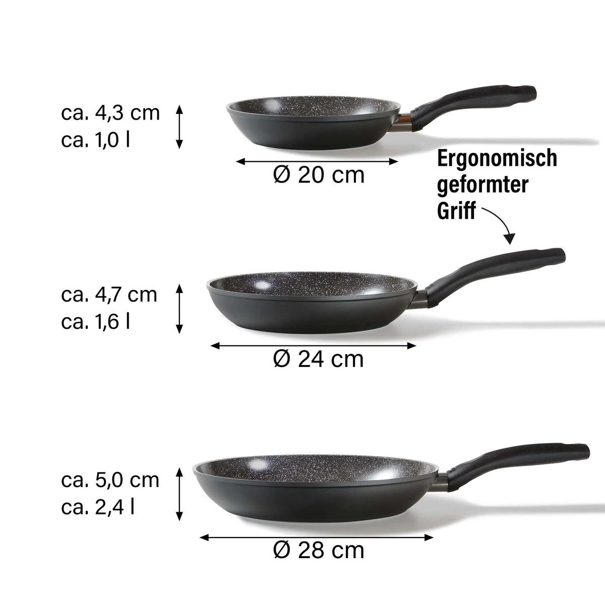 STONELINE® CERAMIC Pfannen-Set, 3-teilig, 20/24/28 cm