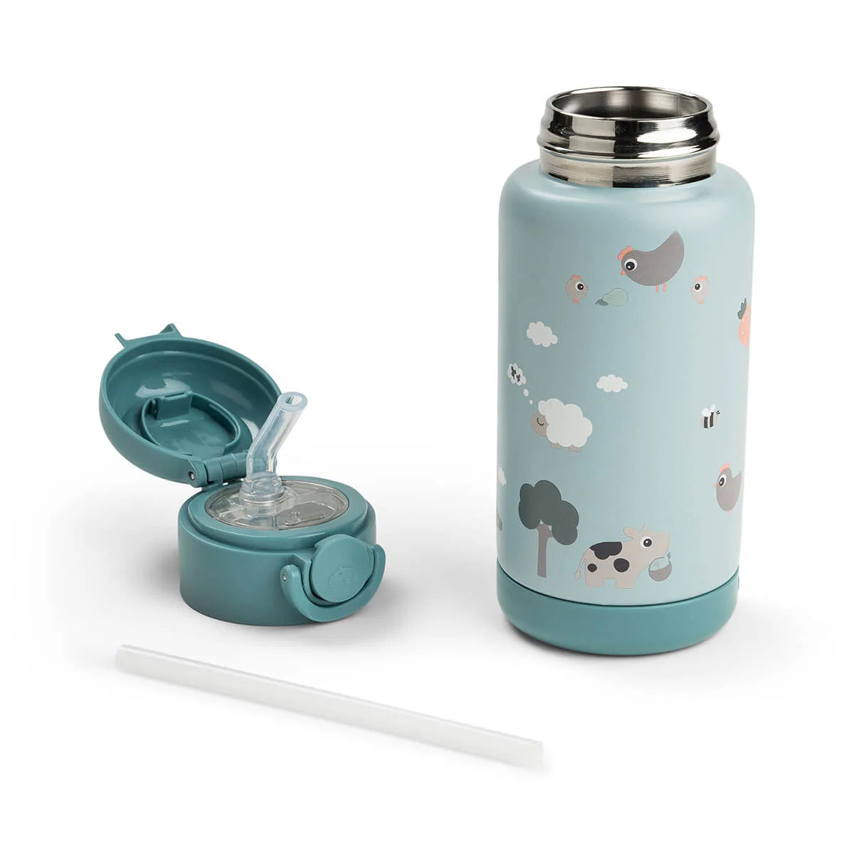 Done by Deer Thermo-Strohhalmflasche Tiny farm Blau 340 ml