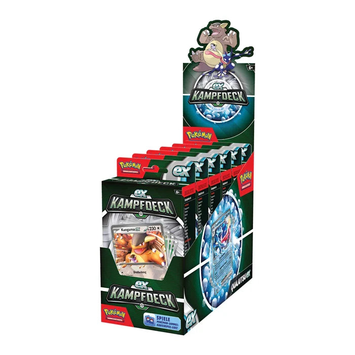Pokémon EX-Kampfdeck in stabiler Kartonbox mit transparenter Karteneinlage.