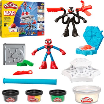 Play-Doh Spiderman Netz-Action Knetset, 4 Dosen Knete, 2 Figuren, Zubehör, ab 4 Jahren