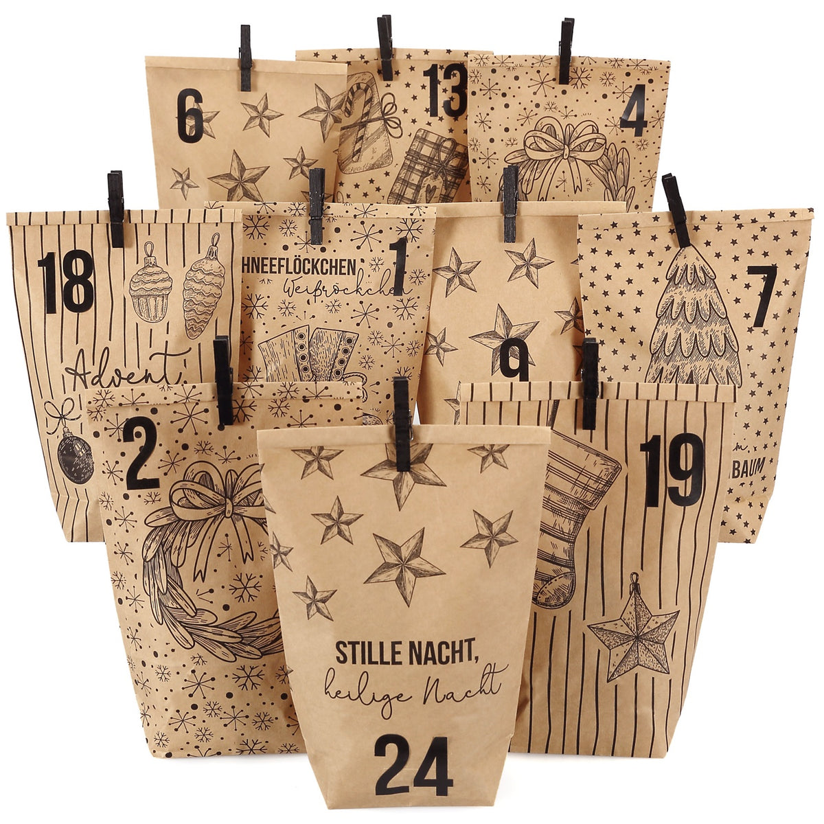 Papierdrachen Adventskalender bedruckt – Christmas