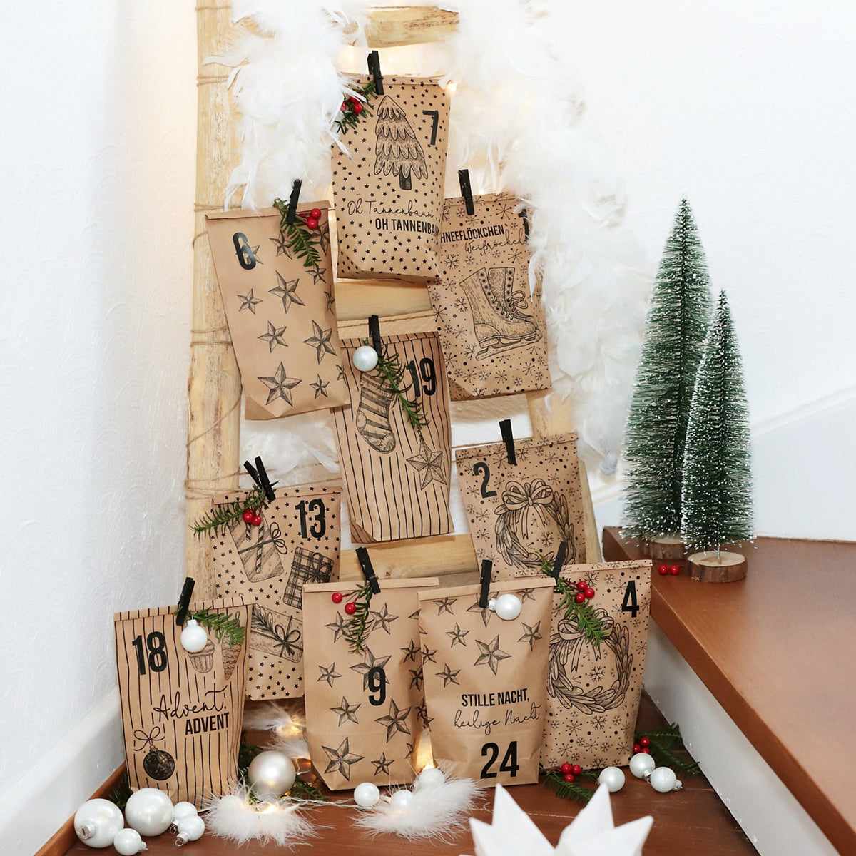 Papierdrachen Adventskalender bedruckt – Christmas