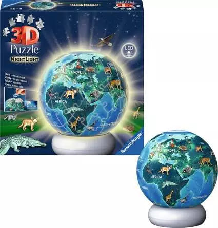 Ravensburger 3D Puzzle-Ball Nachtlicht Erde mit Tiermotiven
