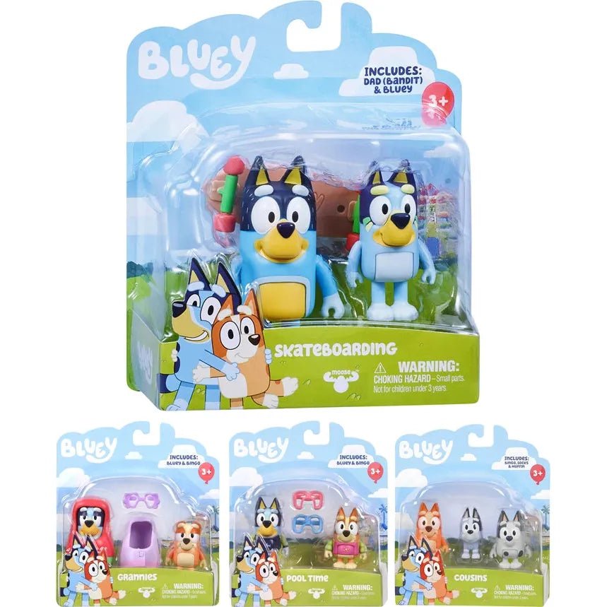 Bluey Figuren Doppelpack ass. 4-fach ass., 2 bewegliche Figuren, Zubehör, ab 3 Jahren
