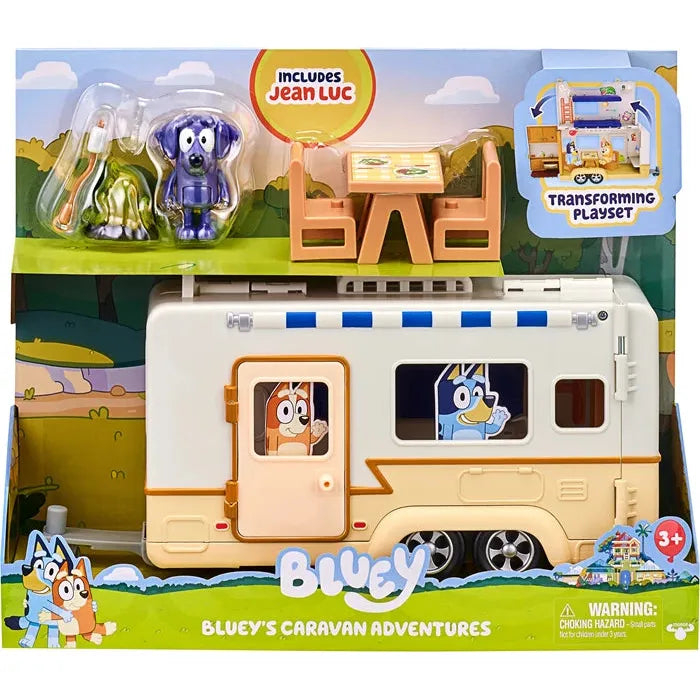 Bluey Wohnwagen Spielset Jean Luc Figur, Wohnwagen, Zubehör, Sticker, ab 3 Jahren