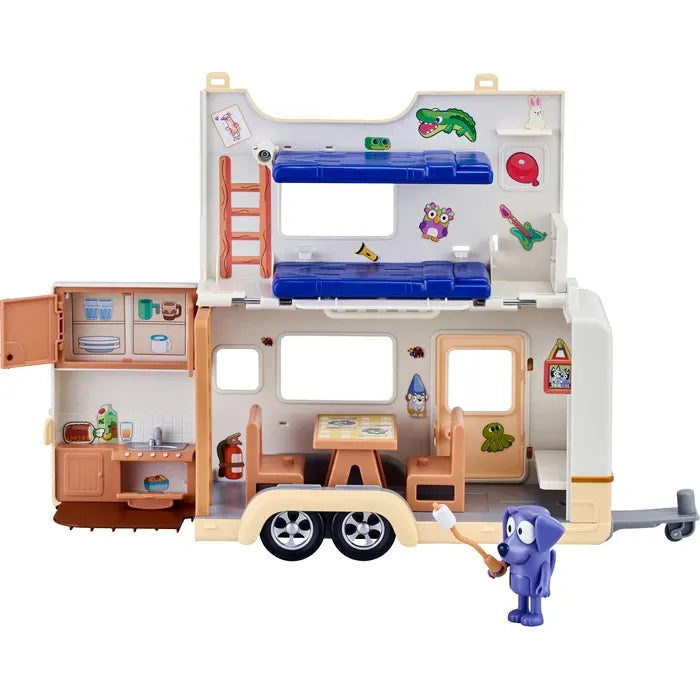 Bluey Wohnwagen Spielset Jean Luc Figur, Wohnwagen, Zubehör, Sticker, ab 3 Jahren