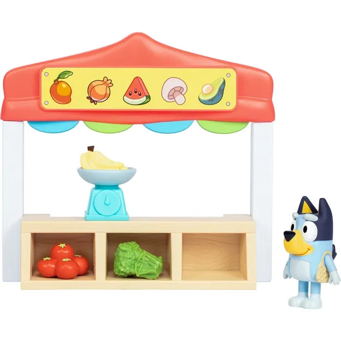 Bluey Spielset Marktstand Bluey-Figur, Gemüsestand, Zubehör, ab 3 Jahren