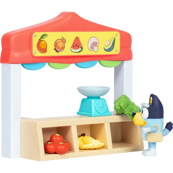 Bluey Spielset Marktstand Bluey-Figur, Gemüsestand, Zubehör, ab 3 Jahren