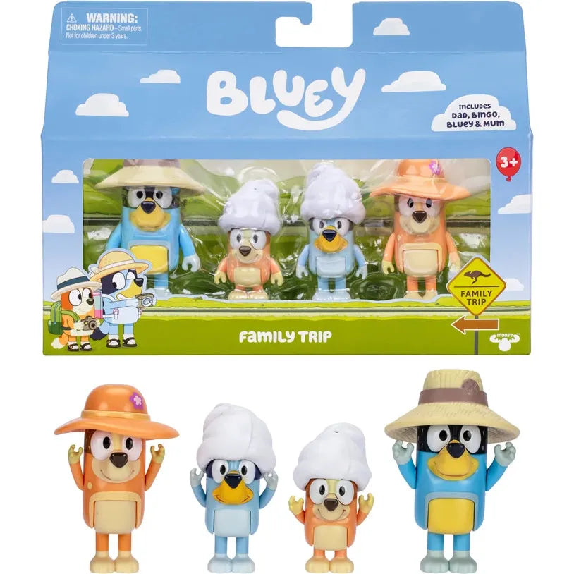 Bluey Figuren Ausflug Viererpack Familie, 4 bewegliche Figuren, Zubehör, ab 3 Jahren