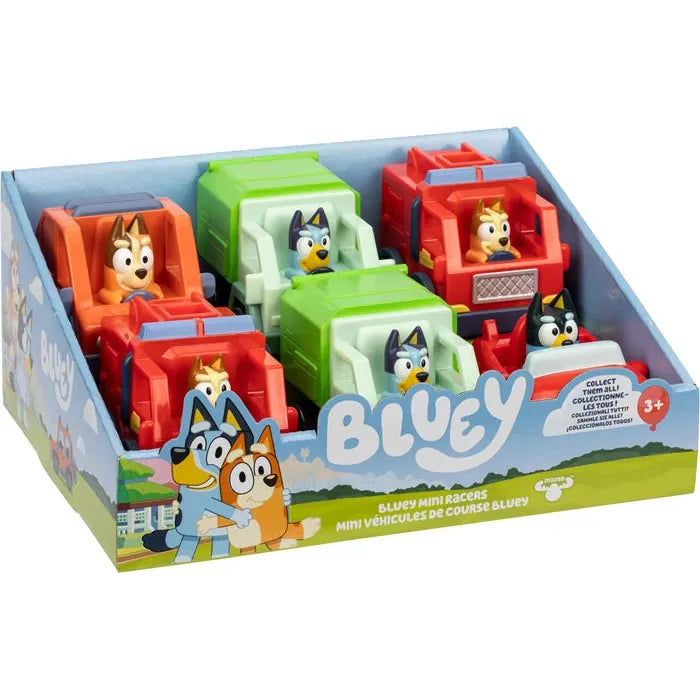 Bluey Auto Mini Racers assortiert,  4-fach assortiert, 1 Fahrzeug, Figur, ab 3 Jahren