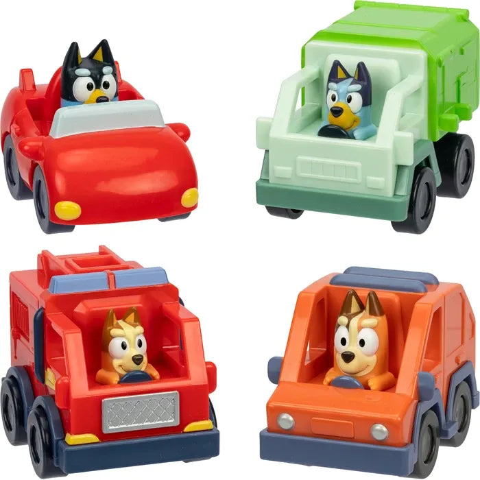 Bluey Auto Mini Racers assortiert, 4-fach assortiert, 1 Fahrzeug, Figur, ab 3 Jahren