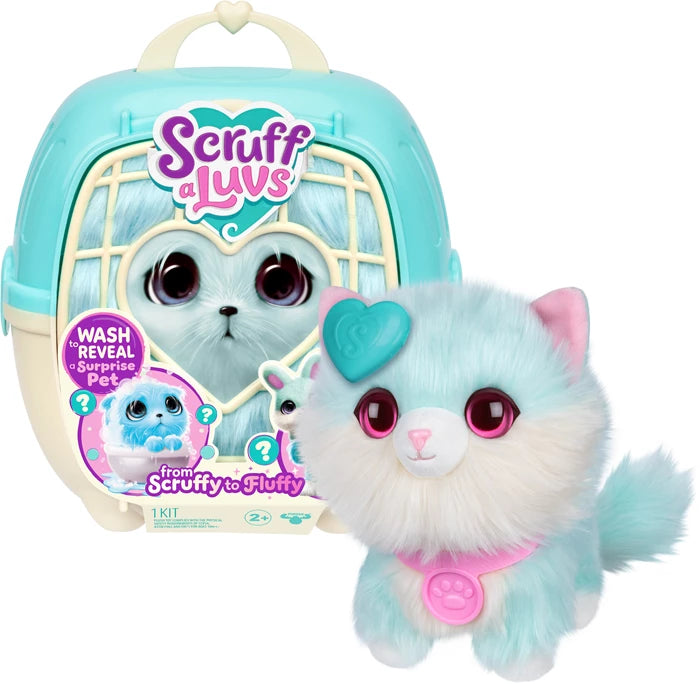 Scruff-A-Luvs Pet Überraschungsspielzeug in Blau mit Zubehör auf weissem Hintergrund