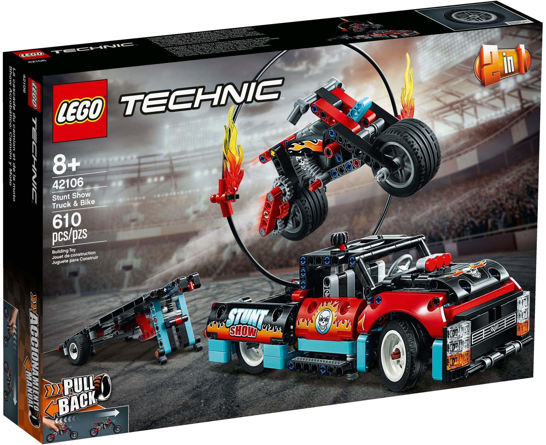 Spectacle de cascades LEGO Technic avec camion et moto 42106
