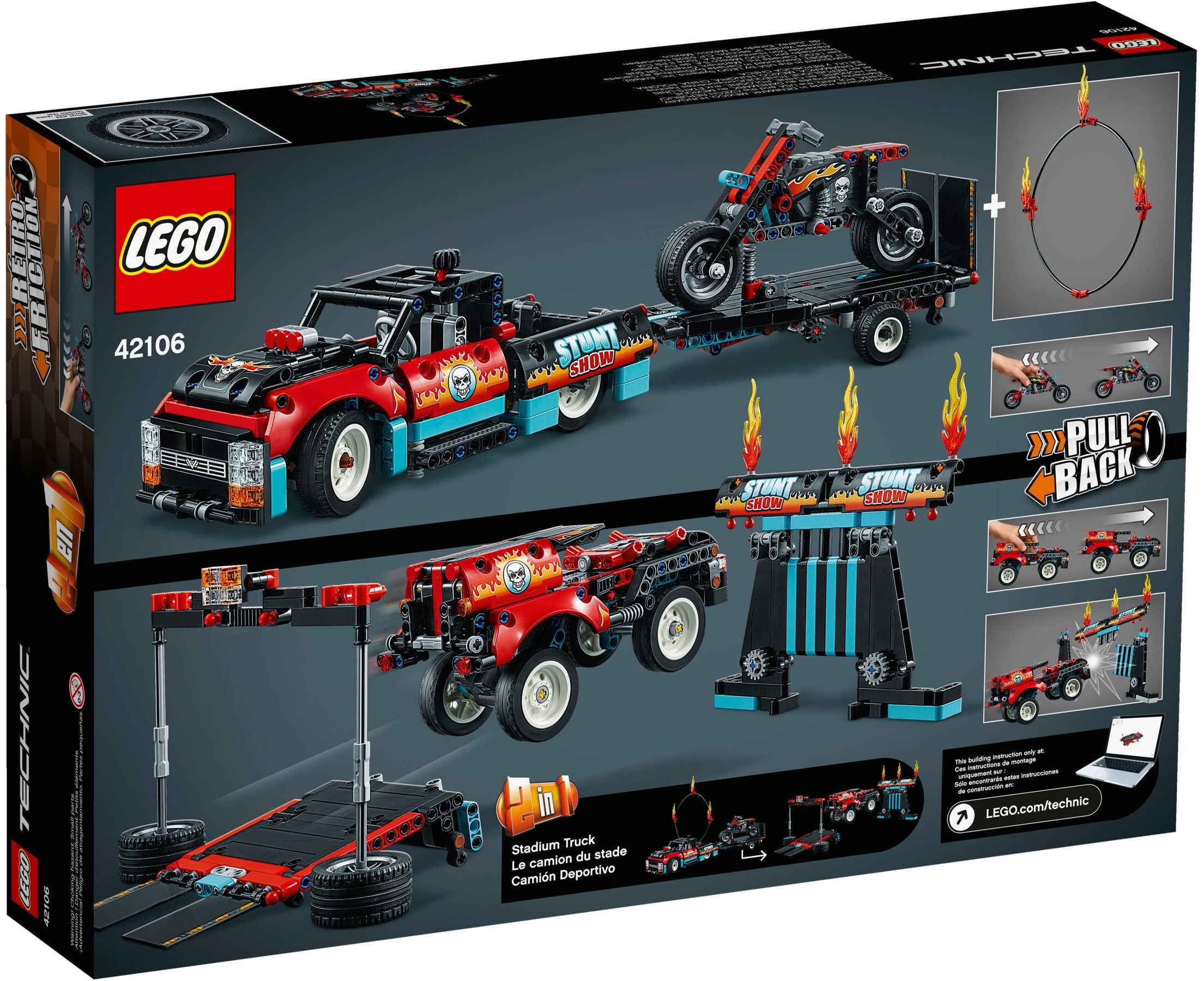 Spectacle de cascades LEGO Technic avec camion et moto 42106