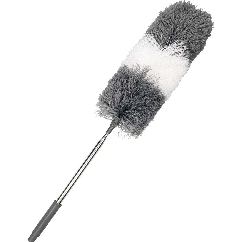 CREaCLEAN Mikrofaser Staubwedel mit extra langem Teleskopstiel grau/weiss