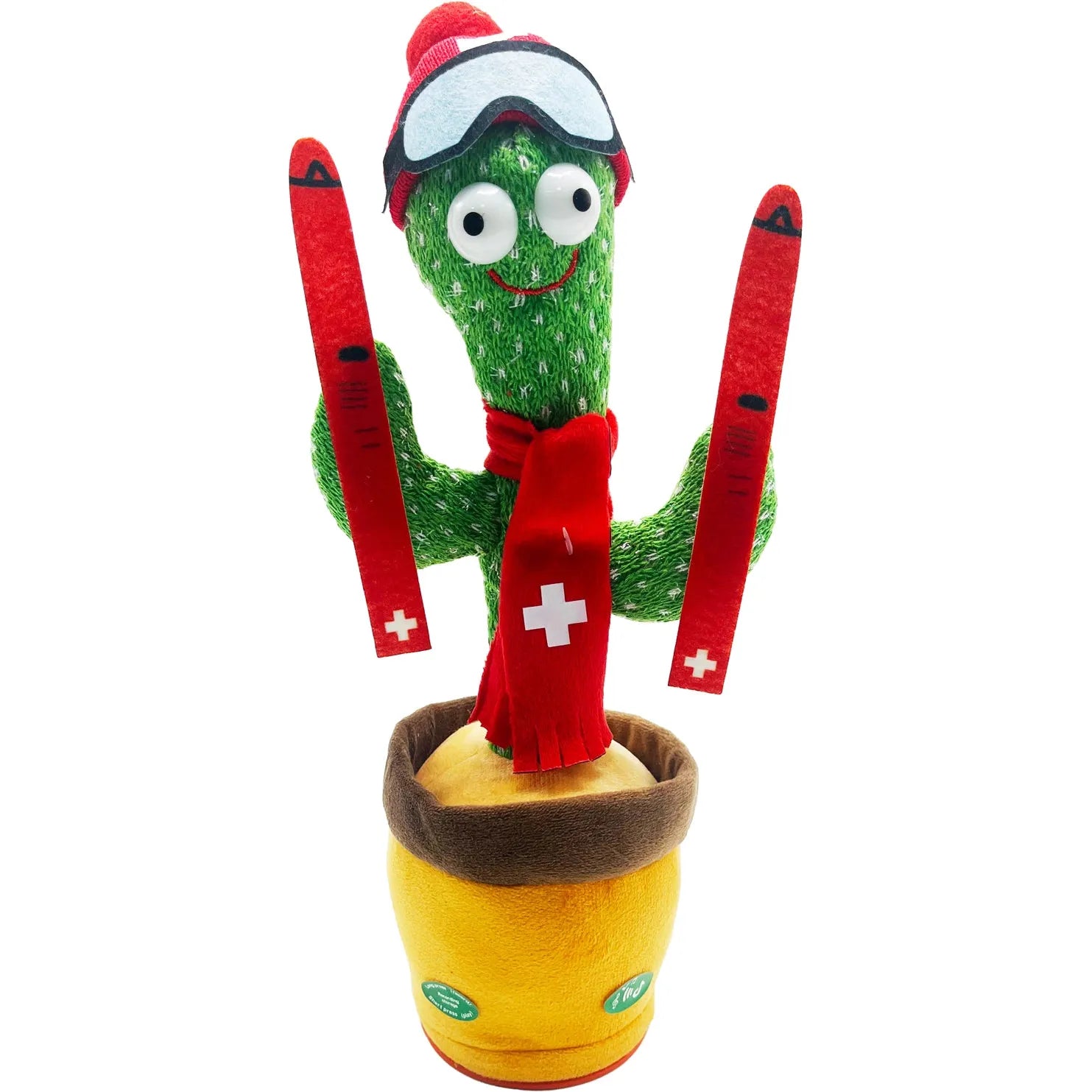 Kaktus Schweizer Ski Fan 32 cm, tanzt zur Musik, Plüsch, Batt. 3xAA exkl., ca. 58 Lieder