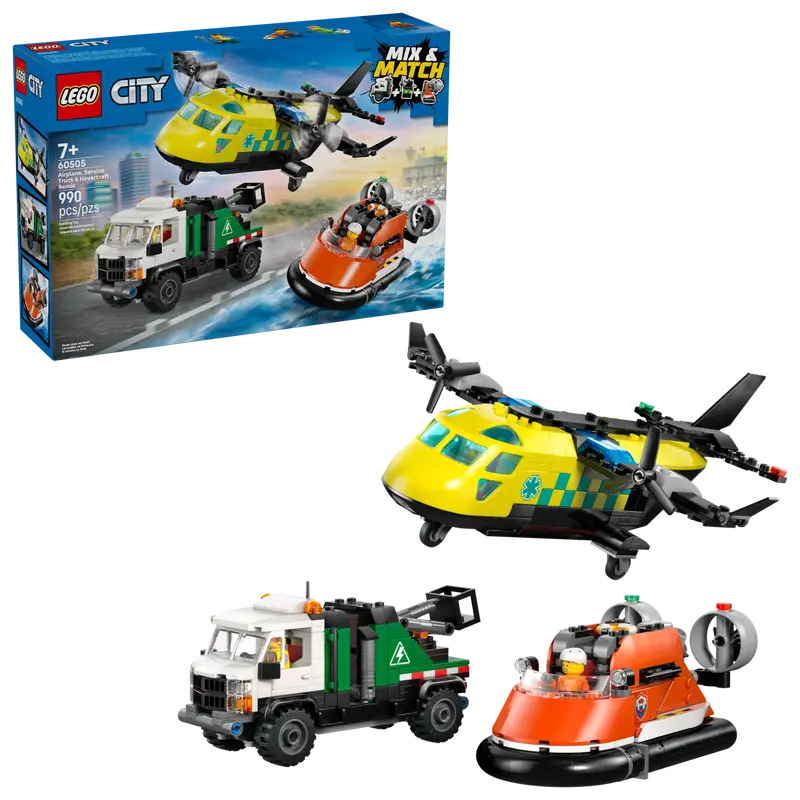 LEGO City Kombinationsset mit Flugzeug, Wartungsfahrzeug und Luftkissenboot 60505