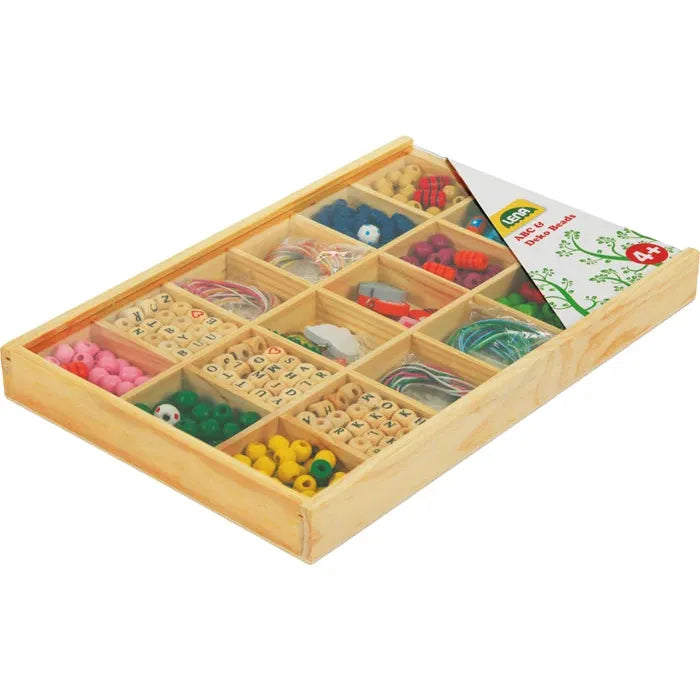 Lena Holzperlen-Set mit Buchstaben in Holzkassette 30x19 cm