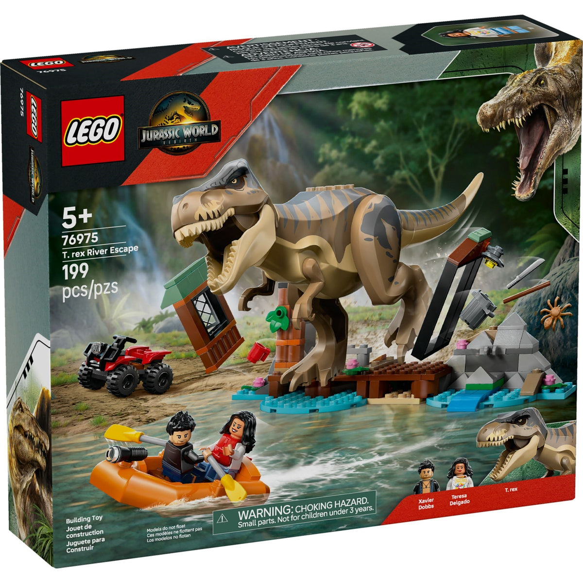 LEGO Jurassic World Bauset mit beweglichem T.Rex, Boot, Schuppen und Figuren für kreative Spielmöglichkeiten