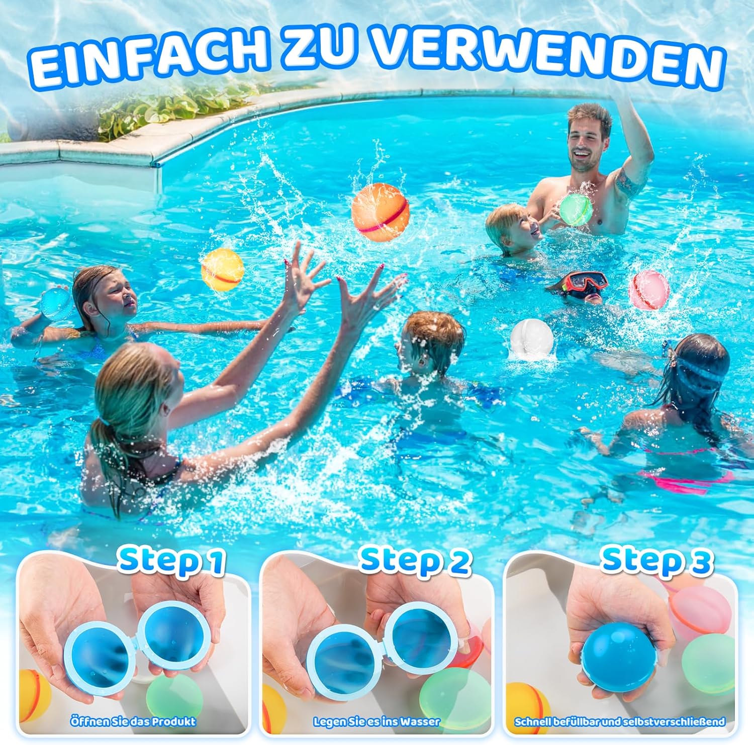 Wiederverwendbare Wasserbomben 6 Stück & 1 Mesh Bag