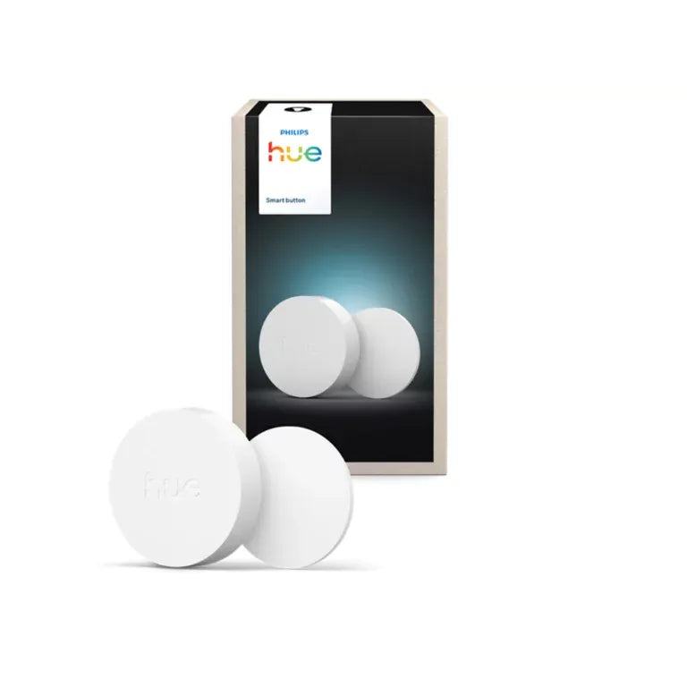 Philips Hue Smart Button in kabellosem, ergonomischem Design mit runder, glatter Form.