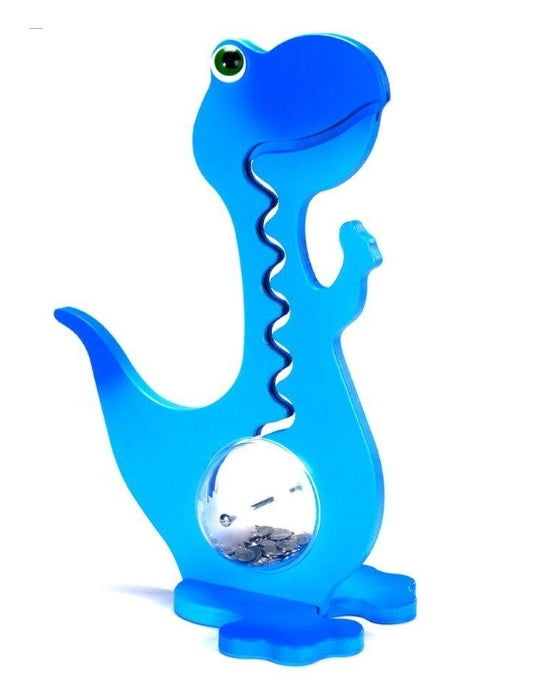 BigBellyBank Blaue zweifarbige Kugelbahn-Spardose Dino aus Holz 60cm