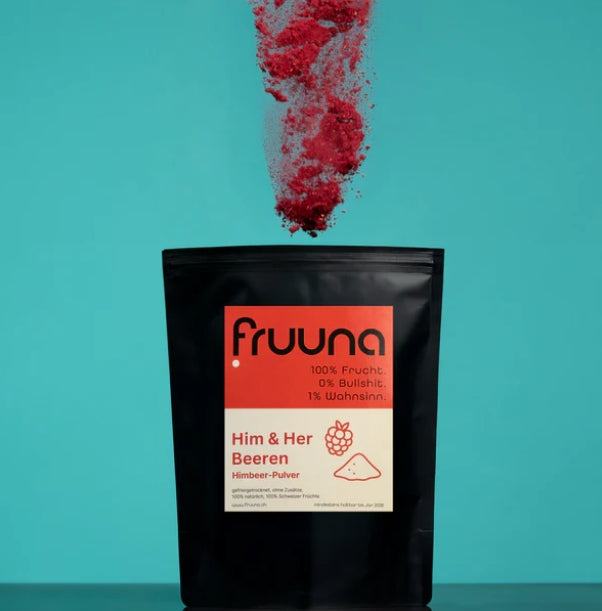 Fruuna Him- & Her-Beeren: gefriergetrocknete Schweizer Himbeeren als Pulver, 190g