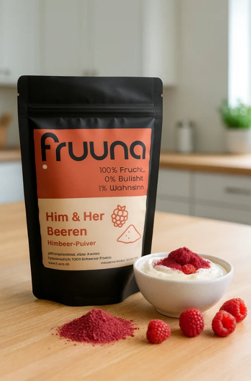 Fruuna Him- & Her-Beeren: gefriergetrocknete Schweizer Himbeeren als Pulver, 190g