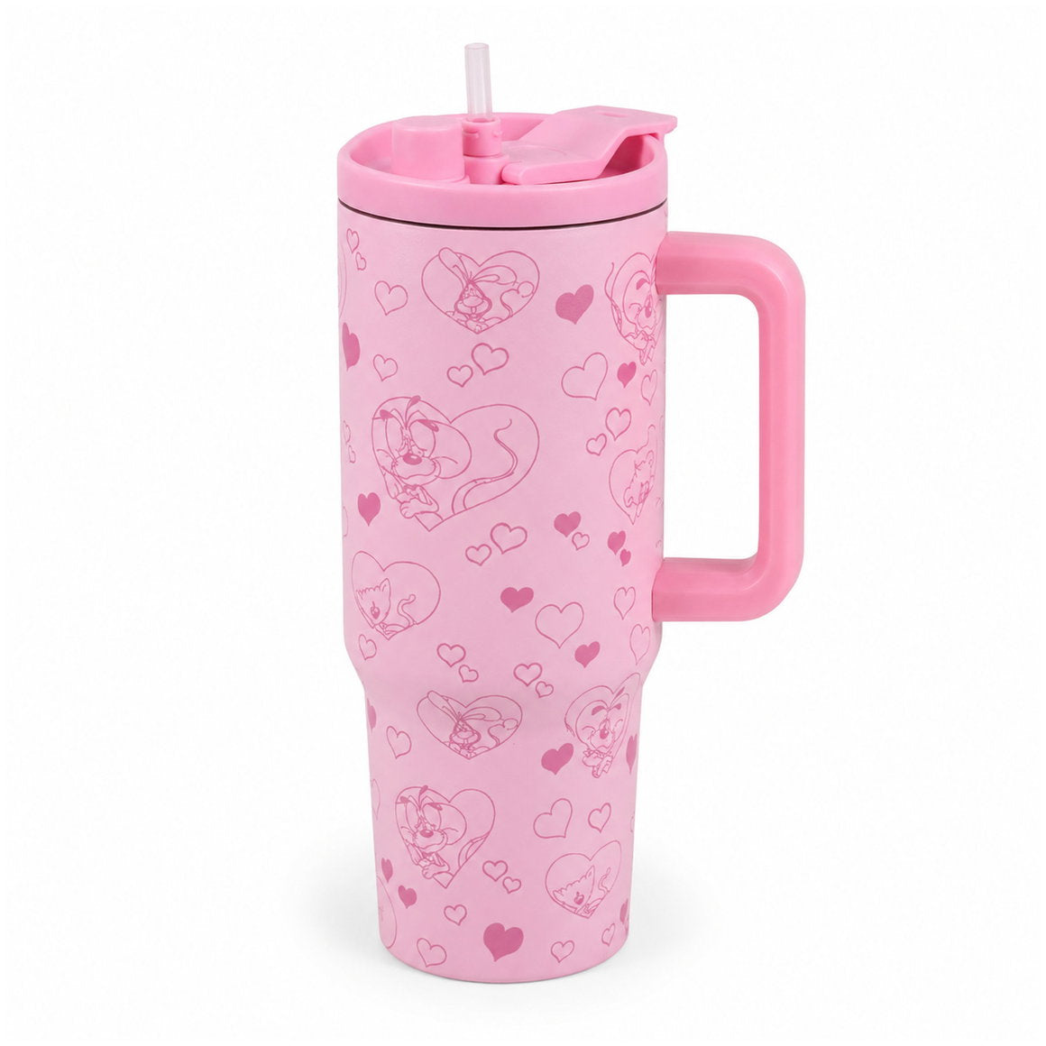 Diddl Thermobecher 1100ml mit Trinkhalm und Henkel rosa