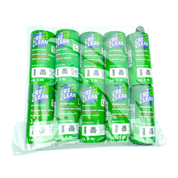CREaCLEAN Fusselrollen-Set, Kleideroller mit 1 Griff + 10 Ersatzrollen je 5m