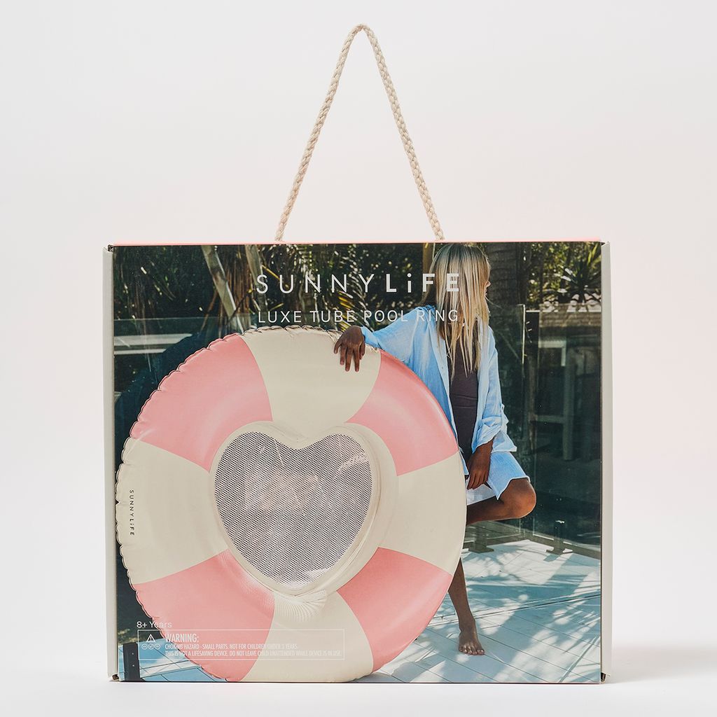 Sunnylife Poolring mit Netz Luxus Stole My Heart Pink Stripe