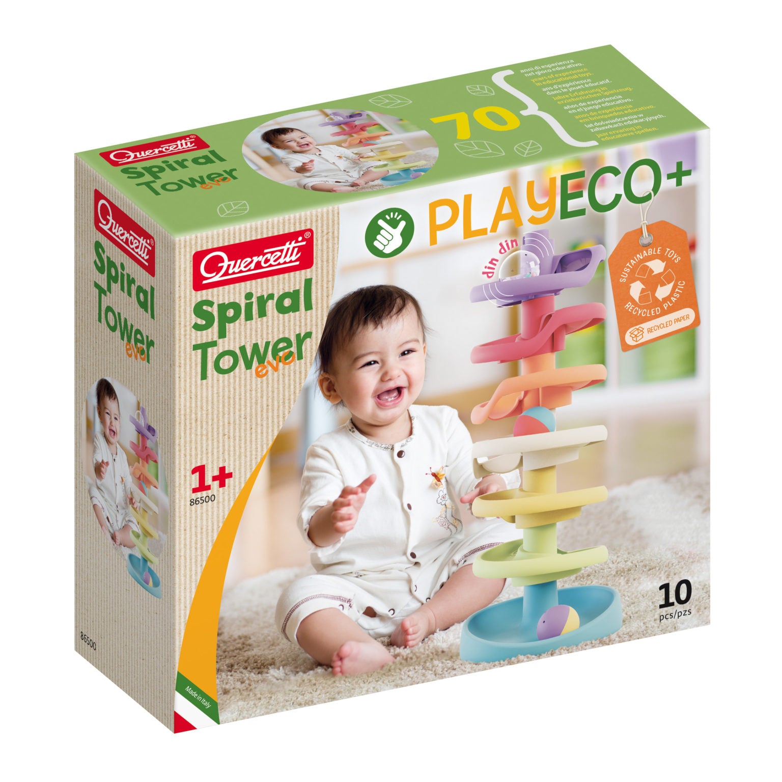 Quercetti PlayEco+ Kugelturm aus recyceltem Kunststoff mit Rasselbällen