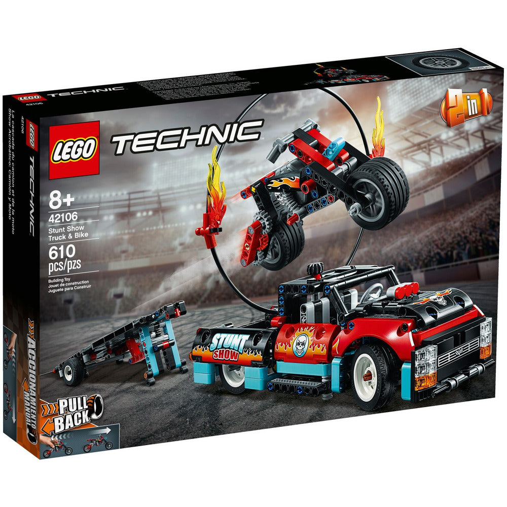 Spectacle de cascades LEGO Technic avec camion et moto 42106