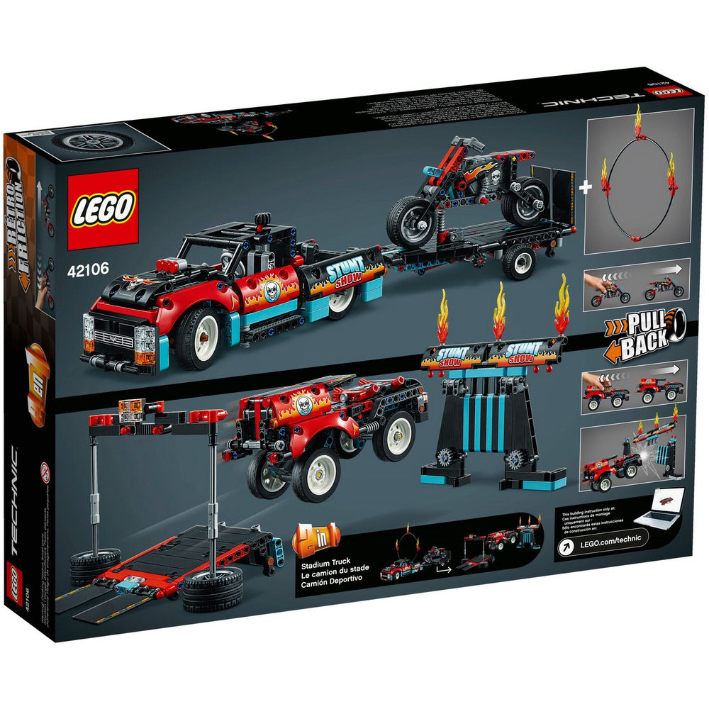 Spectacle de cascades LEGO Technic avec camion et moto 42106