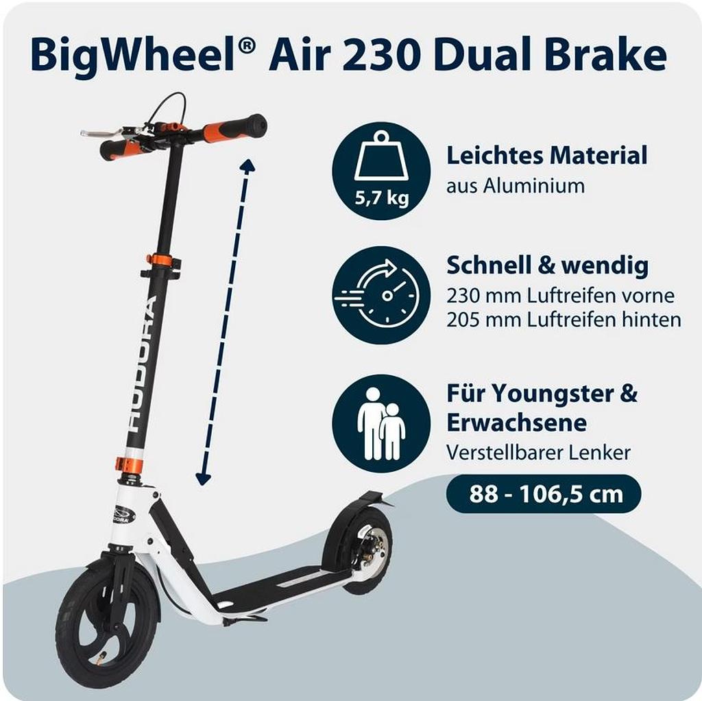 Hudora BigWheel® Air 230 Dual Brake (Orange, Schwarz, Weiss)
