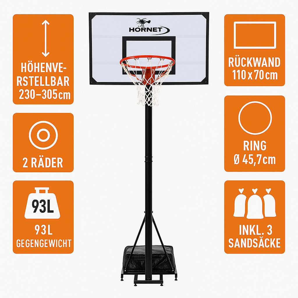 Hudora Hornet Basketballständer Pro 305 (70 cm × 111 cm × 365 cm, 23 kg)