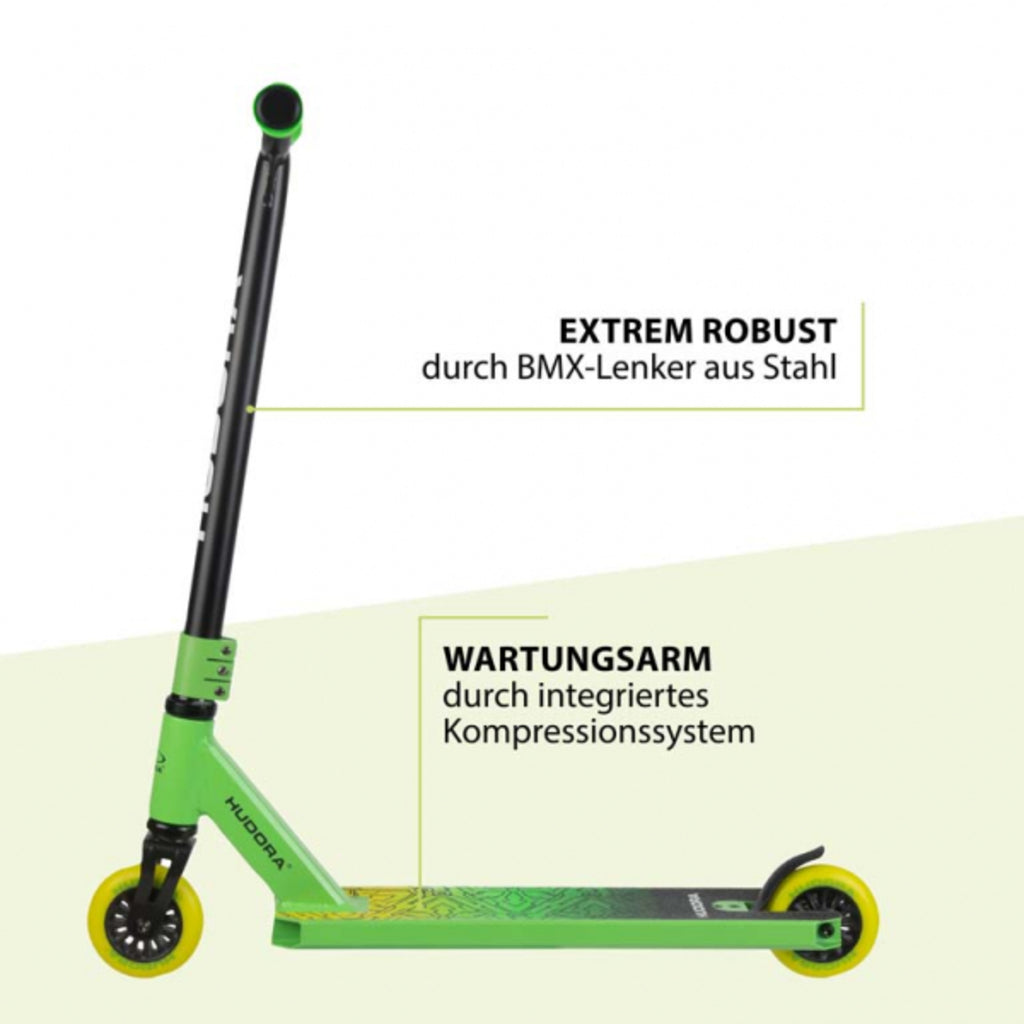 Hudora Kinder Stunt Scooter  (Grün, Schwarz, 67.5cm × 75cm, 3.6kg)